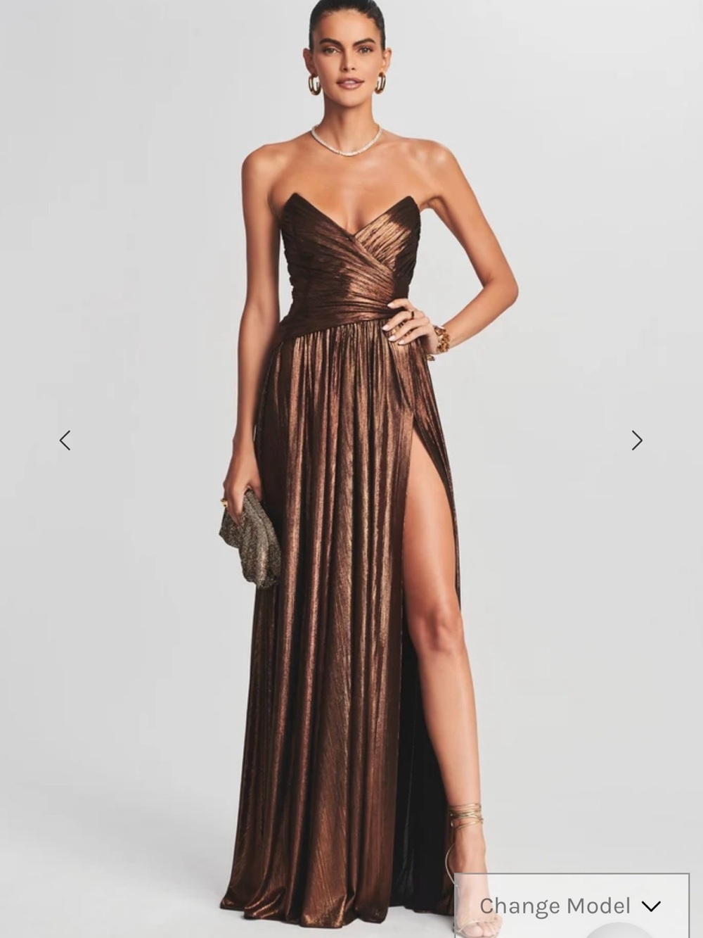 Retrofete Strapless Bronze Maxi Gown with Slit
